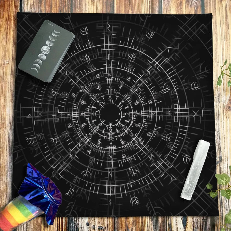 Spiritual Energy Symbols Altar Cloth Pagan Witchcraft Astrology Black Red Oracle Mat Tarot Tablecloth