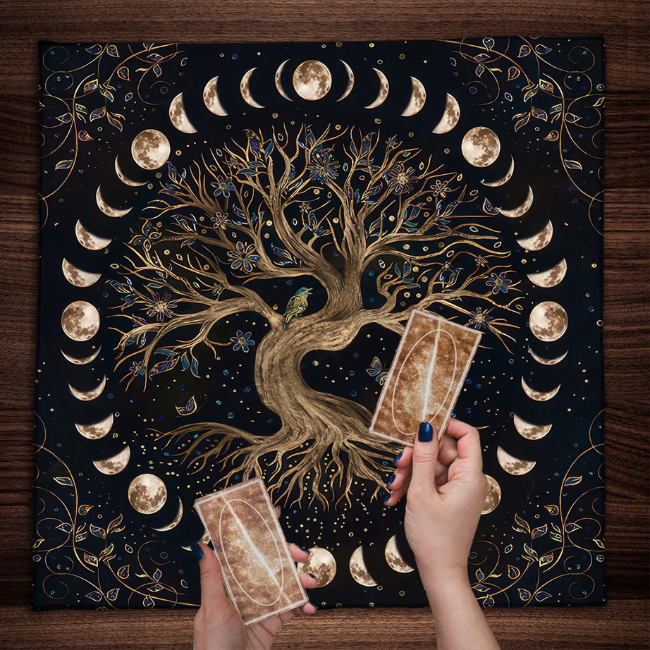 Blue Life Tree Tarot Tablecloth Sun Moon Starry Sky Altar Cloth Tarot Reading Cover Witchcraft Astrology Oracle Tarot Mat