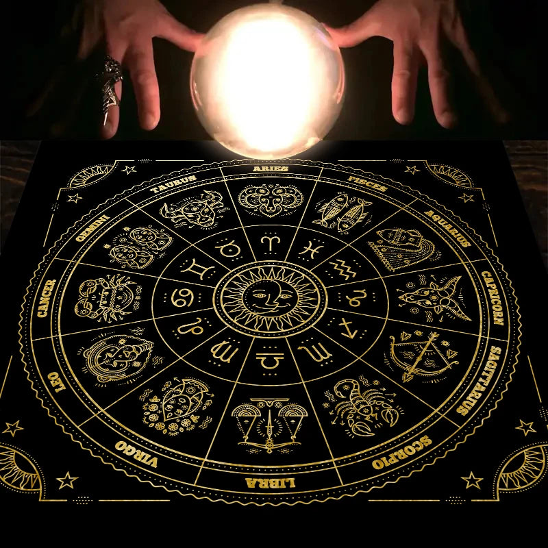 Tarot card tablecloth, 12 zodiac astrology altar cloth, fortune astrology prophecy card mat, drop board game tablecloth