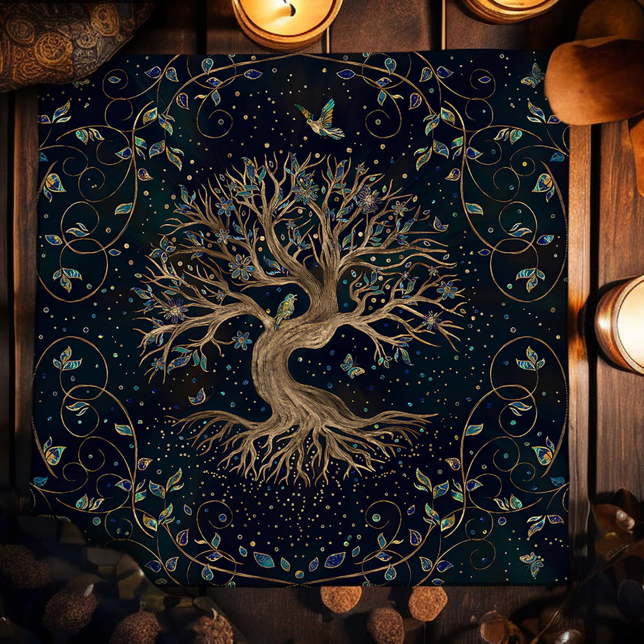 Blue Life Tree Tarot Tablecloth Sun Moon Starry Sky Altar Cloth Tarot Reading Cover Witchcraft Astrology Oracle Tarot Mat