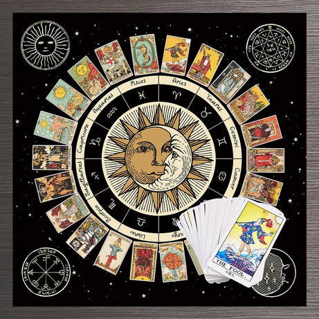 Tarot Card Tablecloth Altar Cloth Wheel of the Zodiac Astrology Chart  Sun Moon Witchcraft Oracle Cards Pads for Room Home Decor