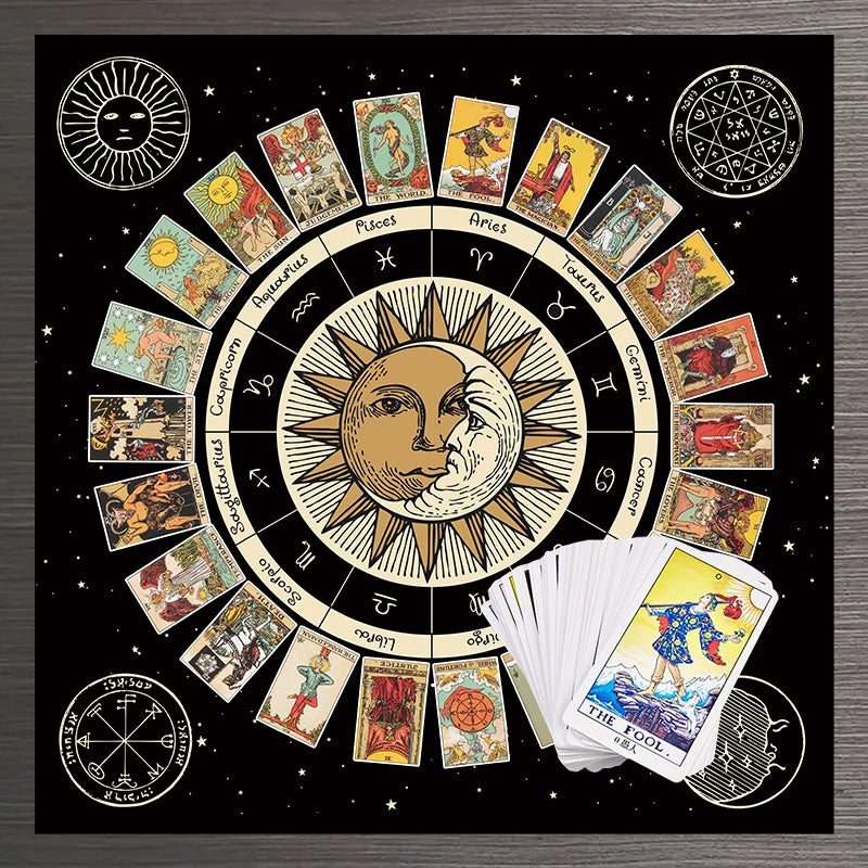 Tarot Card Tablecloth Altar Cloth Wheel of the Zodiac Astrology Chart  Sun Moon Witchcraft Oracle Cards Pads for Room Home Decor