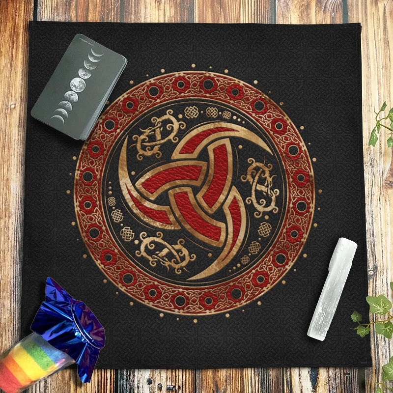 Spiritual Energy Symbols Altar Cloth Pagan Witchcraft Astrology Black Red Oracle Mat Tarot Tablecloth