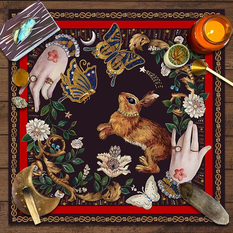 Tarot Reading Tarot Mat Decor Bunny Butterfly Flower Moonflower Altar Cloth Tablecloth Witch Tarot Spreading Cloth Home Decor