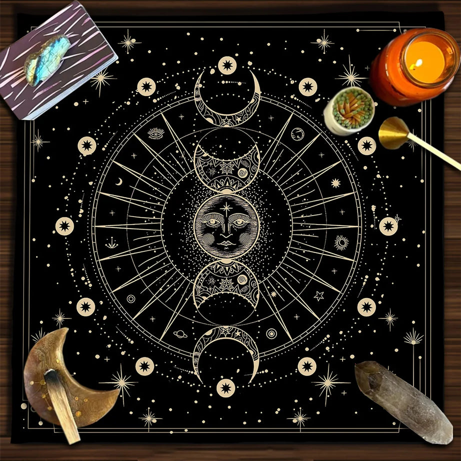 Bohemian Moon Phase Tarot Tablecloth Altar Cloth Divination Decoration Black Starry Sky Moon Witchcraft Tarot Card Table Cloth