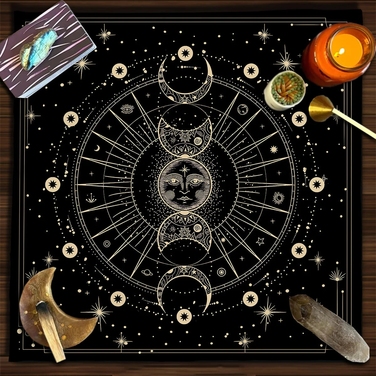 Bohemian Moon Phase Tarot Tablecloth Altar Cloth Divination Decoration Black Starry Sky Moon Witchcraft Tarot Card Table Cloth