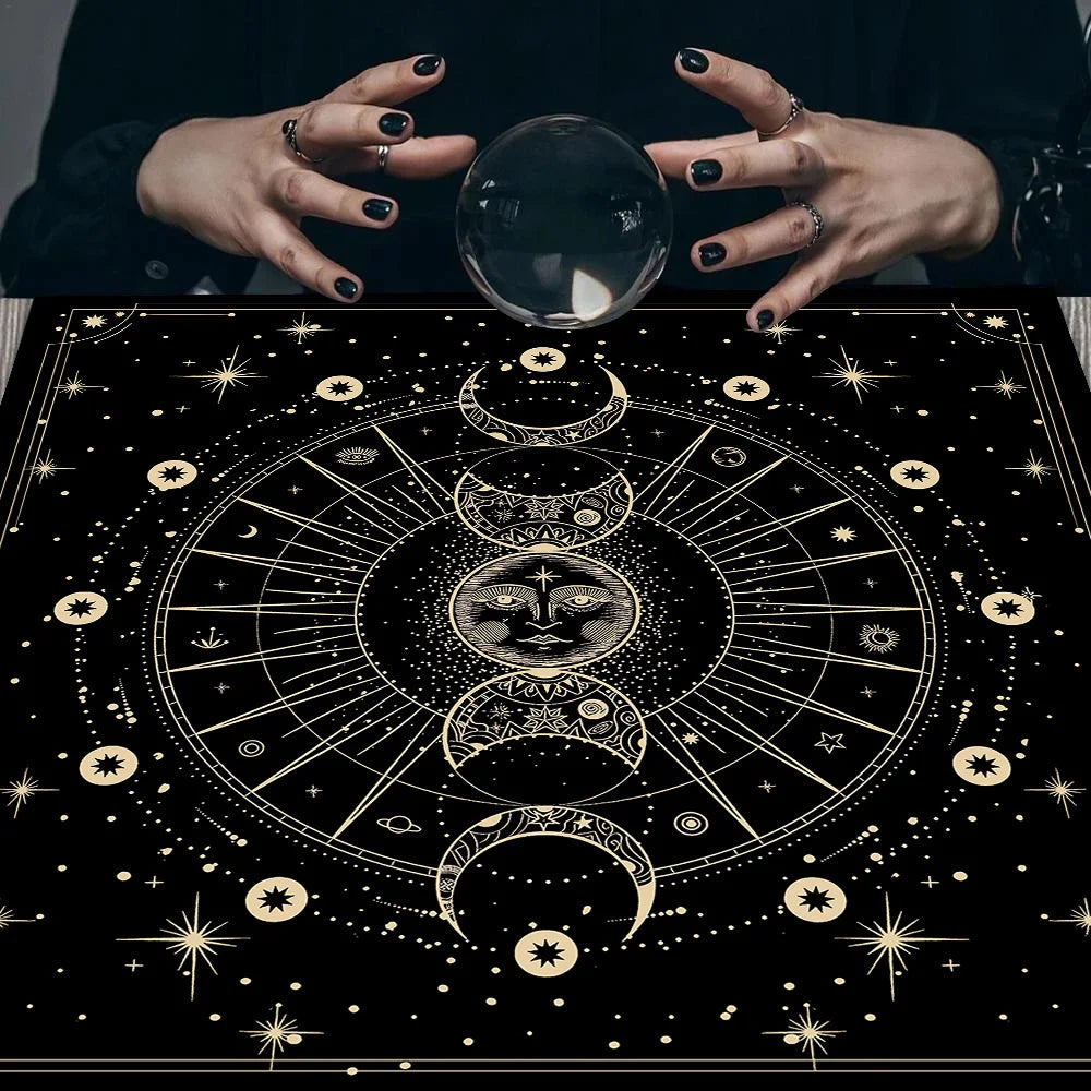 Bohemian Moon Phase Tarot Tablecloth Altar Cloth Divination Decoration Black Starry Sky Moon Witchcraft Tarot Card Table Cloth