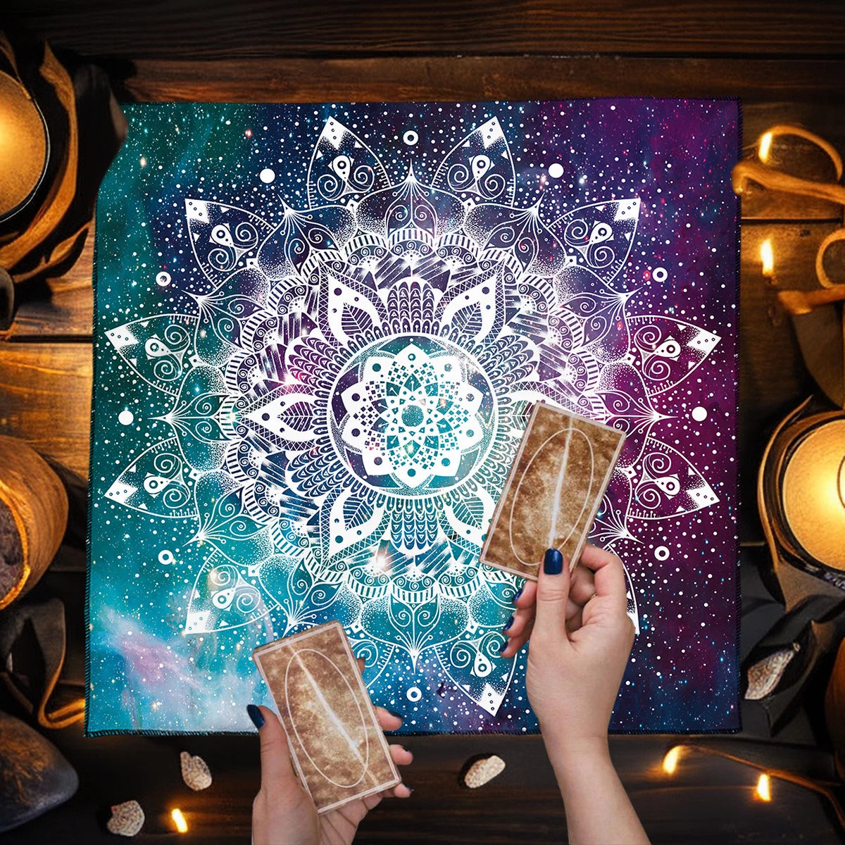 Blue Mandala Tarot Card Tablecloth flower life table cloth for tarot Mystical Starry Sky Wicca Altar Cloth Game Card Pad