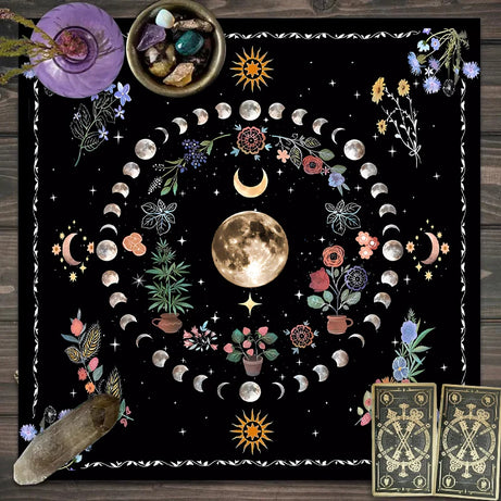 Moonlight Flower Tarot Tablecloth for Altar and Witchcraft