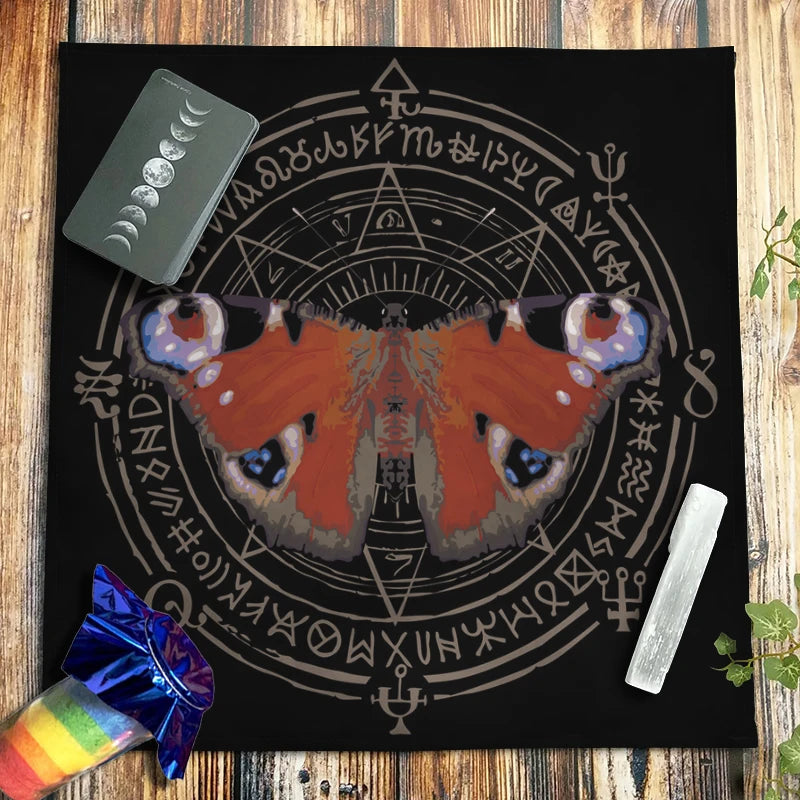 Altar Cloth Pagan Spirituality Witchcraft Astrology Oracle Card Mat Crow Dragonfly Butterfly Magical Runes Tarot Tablecloth