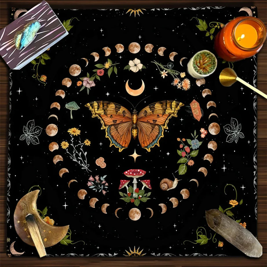 Moon Phase Butterfly Tarot Tablecloth Botanical Celestial Altar Cloth  Tarot Mat Tapestry Wall Hanging Tarot Spread Cover Witch