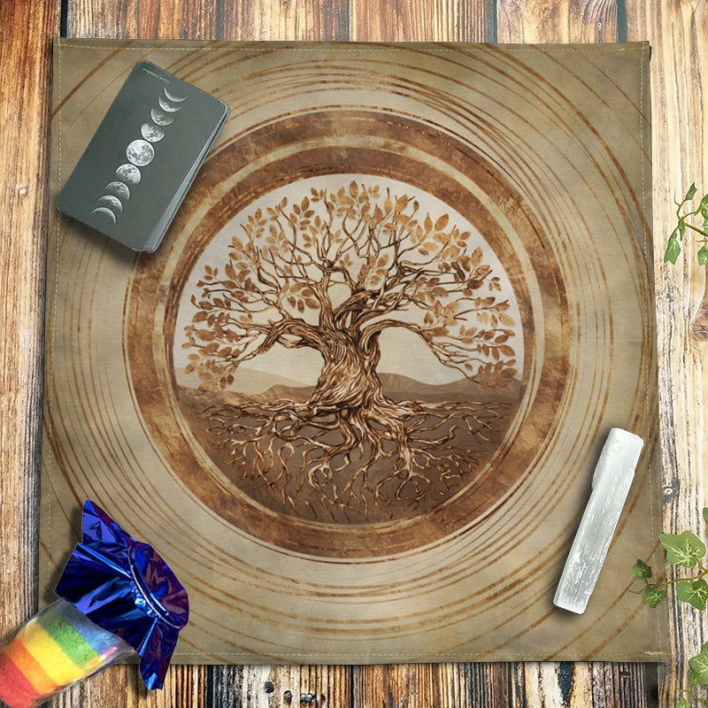 Pagan Witchcraft Oracle Card Mat Tree of Life Rune Tarot Altar Cloth