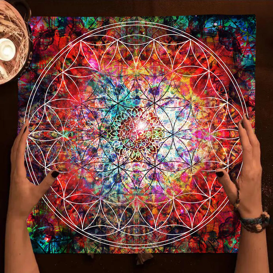 Blue Mandala Tarot Card Tablecloth flower life table cloth for tarot Mystical Starry Sky Wicca Altar Cloth Game Card Pad